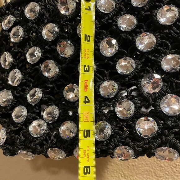 ZARA Black Crocheted Rhinestone Jeweled Evening Purse - Picture 14 of 16